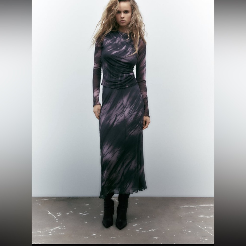 ZARA PRINTED RUCHED TULLE TOP & SKIRT 9250/081/235/009 - Picture 5 of 10